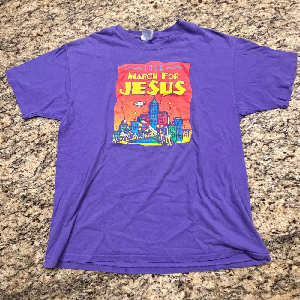 Vintage 1996 March For Jesus T Shirt Hanes Beefy-T Purple Single Stitch XL vs